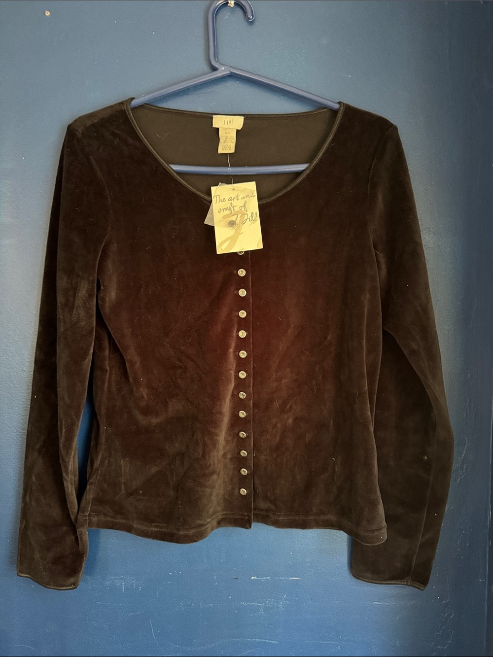 J. Jill Brown Velvet Button-Front Top